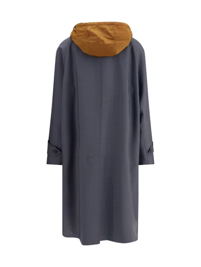 Miu Miu Tailored Long Coat With Detachable Hood In Gray