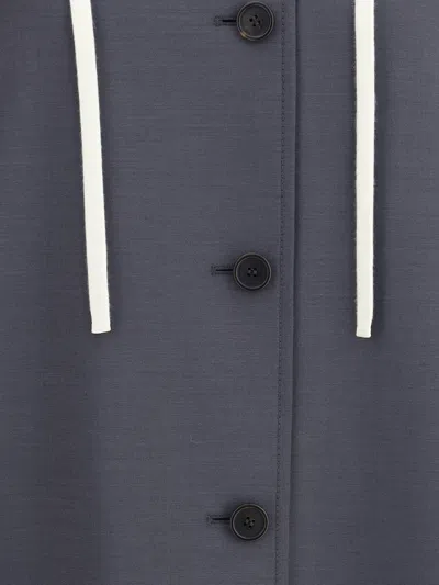 Miu Miu Tailored Long Coat With Detachable Hood In Gray