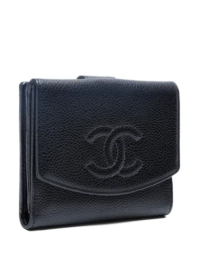 Pre-owned Chanel 2005 Interlocking Cc Leather Wallet In Black
