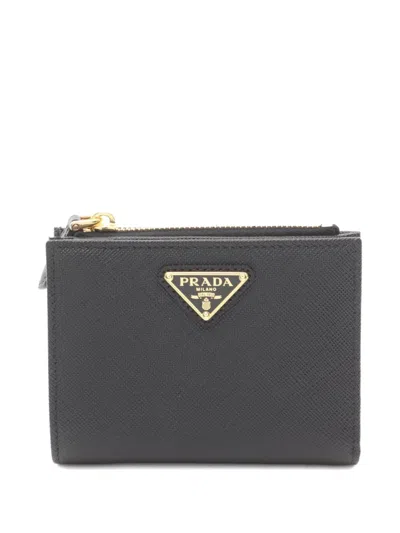 Pre-owned Prada 2020s Saffiano-leather Triangle-logo Wallet In Black