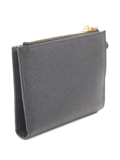 Pre-owned Prada 2020s Saffiano-leather Triangle-logo Wallet In Black
