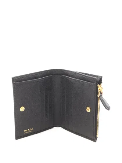 Pre-owned Prada 2020s Saffiano-leather Triangle-logo Wallet In Black