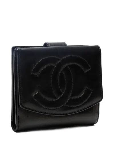 Pre-owned Chanel 1994-1996 Interlocking Cc Wallet In Black