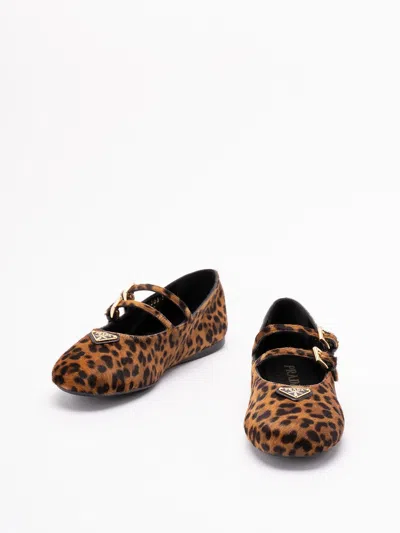 Prada Leopard-print Pony Hair Mary Jane Ballet Flats