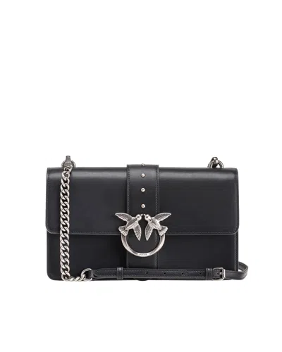 Pinko Edium Classic Love Slouchy Leather Bag In Black
