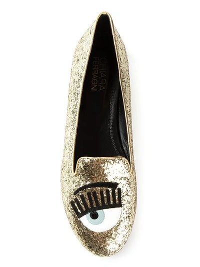 Chiara Ferragni Blink Eye Glitter Loafers In Gold/platinum