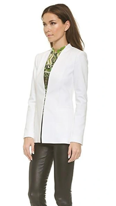 Shop Alice And Olivia Long Open Front Collarless Blazer In Белый