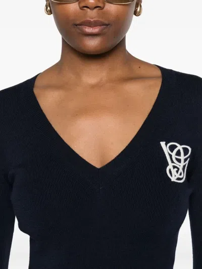 Valentino Ruffled V-neck Wool Sweater