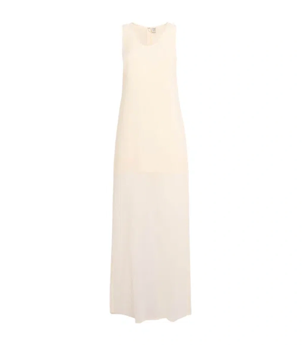 Totême Crinkled Cotton Blend Scoop Long Dress In White