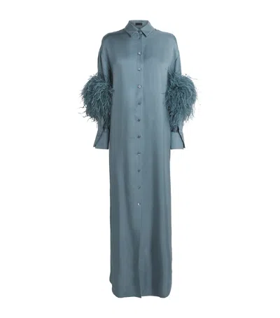 Lapointe Silk Feather-trim Maxi Dress In Blue