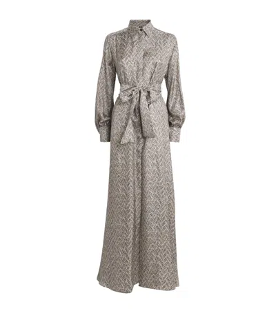 Kiton Silk Maxi Shirt Dress In Gray
