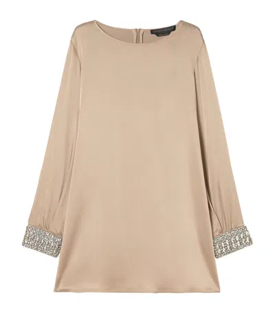 Marina Rinaldi Satin Embellished Liguria Blouse In Neutral