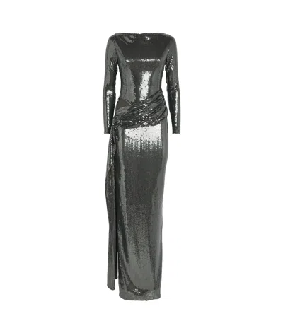 Alex Perry Sequin Drape-detail Maxi Dress In Silver