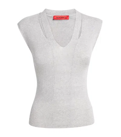 Max & Co Knitted Cut-out Top In Gray
