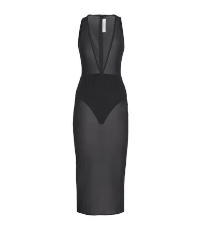 Alex Perry Stretch-mesh Midi Dress In Black
