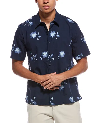 Vince Cascading Floral Short Sleeve Button-up Shirt In Blue
