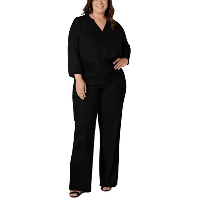 Nydj Plus Teresa Womens Stretch Denim Wide Leg Jeans In Black