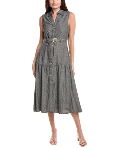 Nicole Miller Jade Linen-blend Midi Dress In Gray