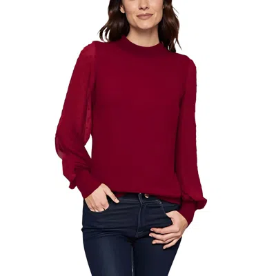Cece Womens Swiss Dot Mock Neck Pullover Top In Red