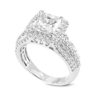 Luvmyjewelry Sofia 14k White Gold Princess Cut Lab Grown Diamond Halo Engagement Ring - 3.44 Ct In Metallic