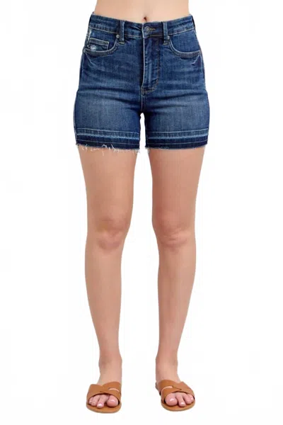 Judy Blue High Waist Tummy Control Destroy Release Hem Denim Short In Dark Wash
