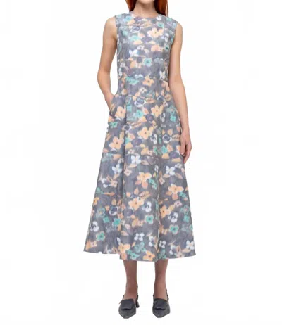 Odeeh Chiné Flowers Midi Dress In Multicolor In Gray