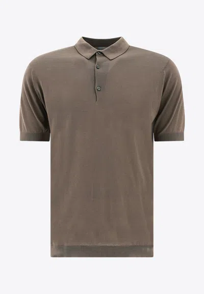 John Smedley Polo Collared Shirt Short Sleeves In Brown