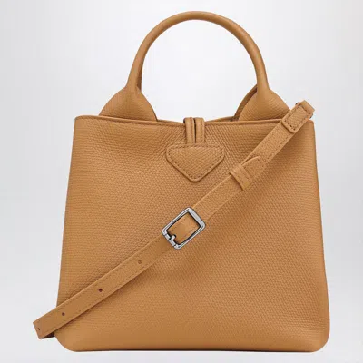Longchamp Le Roseau Beige Handbag With Toggle Closure In Grained Leather In Brown