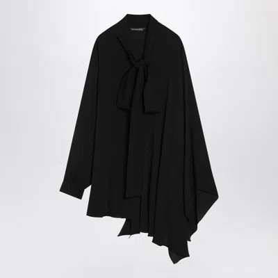 Balenciaga Black Georgette Scarf Blouse In Black