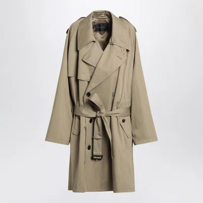 Balenciaga Beige Double-breasted Cotton Trench Coat In Brown