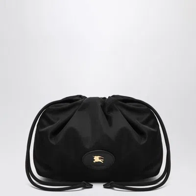 Burberry Reversible Pouch In Black Nylon With Check Pattern In Black