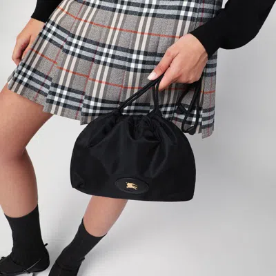 Burberry Reversible Pouch In Black Nylon With Check Pattern In Black