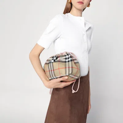 Burberry Reversible Pouch In Pink Nylon With Check Pattern In Pink