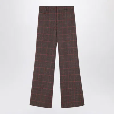 Chloé Brown Flared Checkered Wool Trousers In Brown