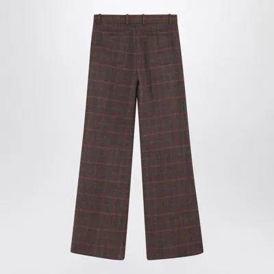 Chloé Brown Flared Checkered Wool Trousers In Brown