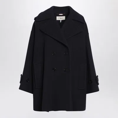 Chloé Wide Blue Double-breasted Coat In Black