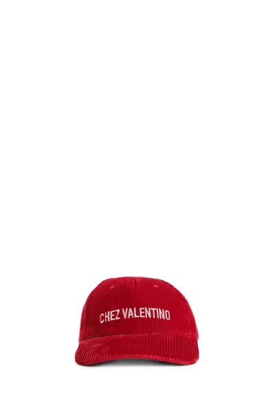 Valentino Garavani Corduroy Curved Brim Baseball Hat In Red