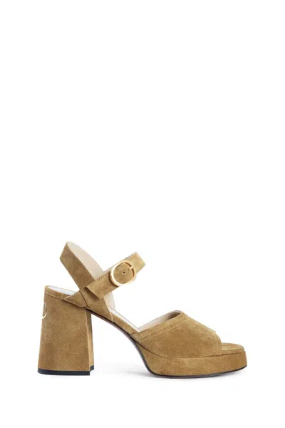 Valentino Garavani Mustard Suede Vlogo Signature Sandals In Animal Print