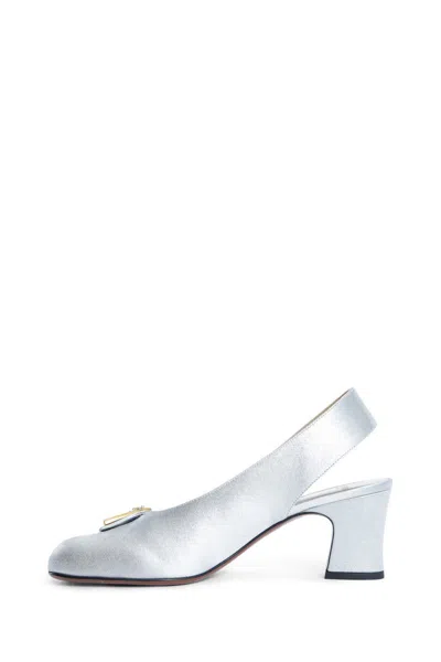 Valentino Garavani Block Heel Embellished Slingback Square Toe Pumps In White