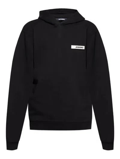 Jacquemus Hooded Long Sleeve Knitwear With Ribbed Cuffs In Black
