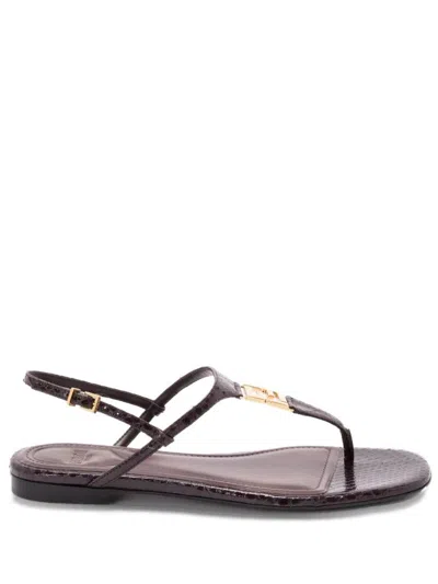 Fendi Ff Snakeskin-embossed Leather Slingback Thong Sandals
