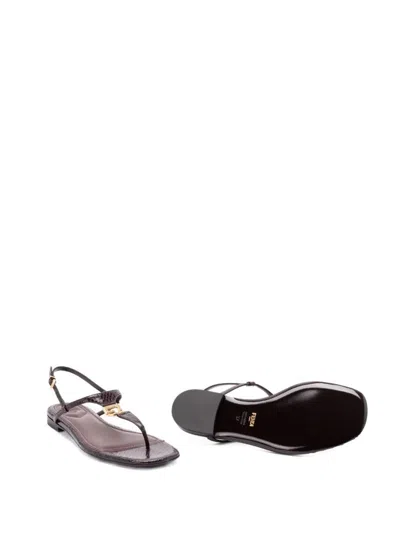 Fendi Ff Snakeskin-embossed Leather Slingback Thong Sandals