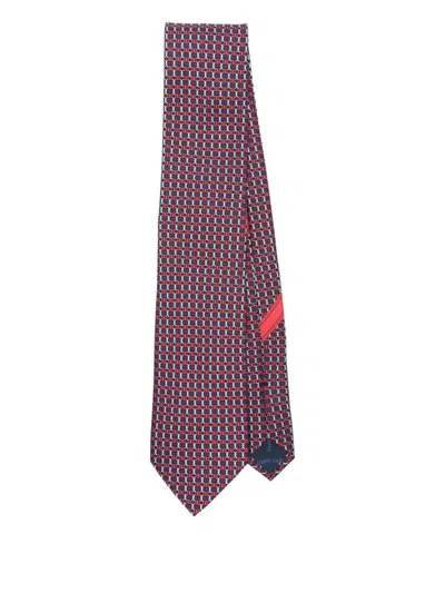 Ferragamo Geometric-pattern Silk Tie Contrast Trim In Multi