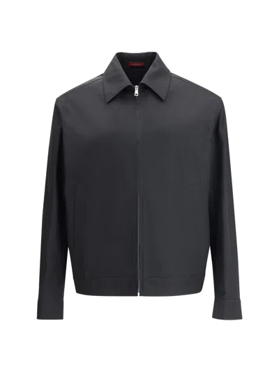 Gucci Men Black Jacket With Classic Collar And Web Motif On The Waist In Cotton Man In Black