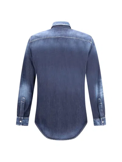 Dsquared2 Dan Shirt In Washed Blue Denim In Blue
