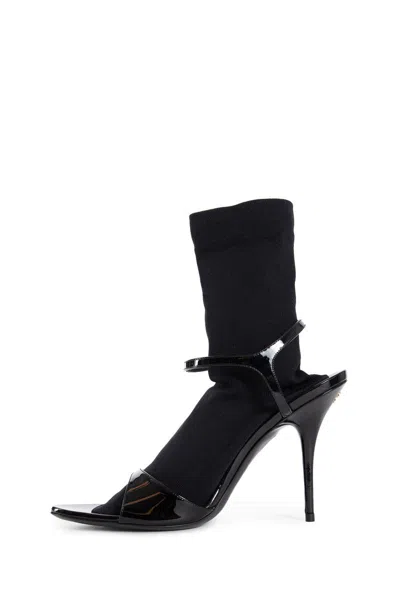 Balenciaga Avenue Sock Black Sandal In Patent Leather And Mesh