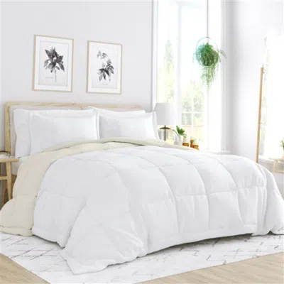 Hivvago King/cal King 3-piece Microfiber Reversible Comforter Set In White And Cream In White