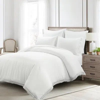 Hivvago White 5-piece Lightweight Polyester Comforter Set With Lace Trim In White
