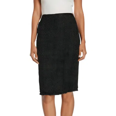 Calvin Klein Petites Womens Tweed Metallic Pencil Skirt In Black