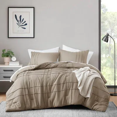 Hivvago Microfiber Pleated Soft Lightweight Comforter Set Tan Khaki Taupe In Brown